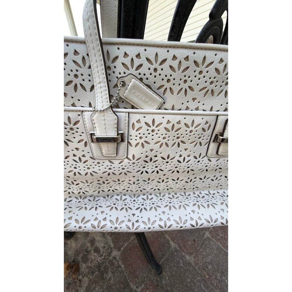 Coach Laser Cut Floral Leather Tote Bag - Picture 5 of 8